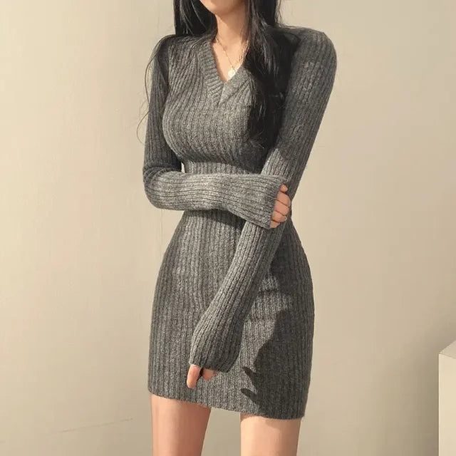 Gebreide V-Hals Jurk - Elegant Comfort