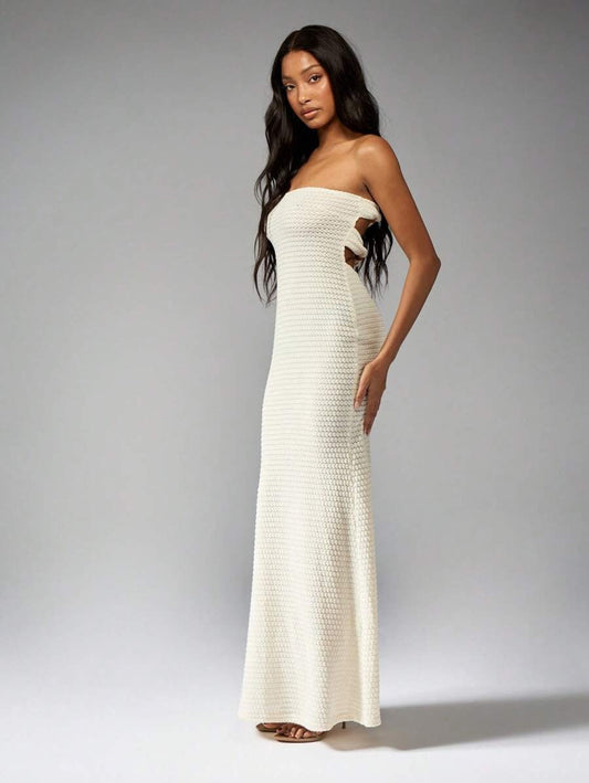 Gehaakte Maxi Jurk met Kralen en Cut-Out