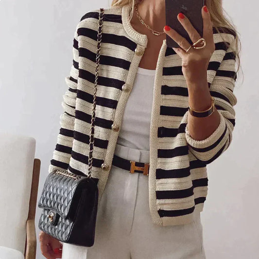 Gestreept Damesvest met Knoopsluiting - Elegant