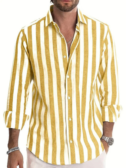 Gestreept Linnen Herenshirt Lange Mouwen Byron