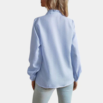Gestreepte Damesblouse met Ruches en Knoopsluiting