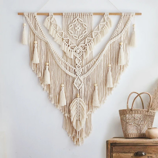 Handgemaakte Macramé Wanddecoratie met Kwastjes