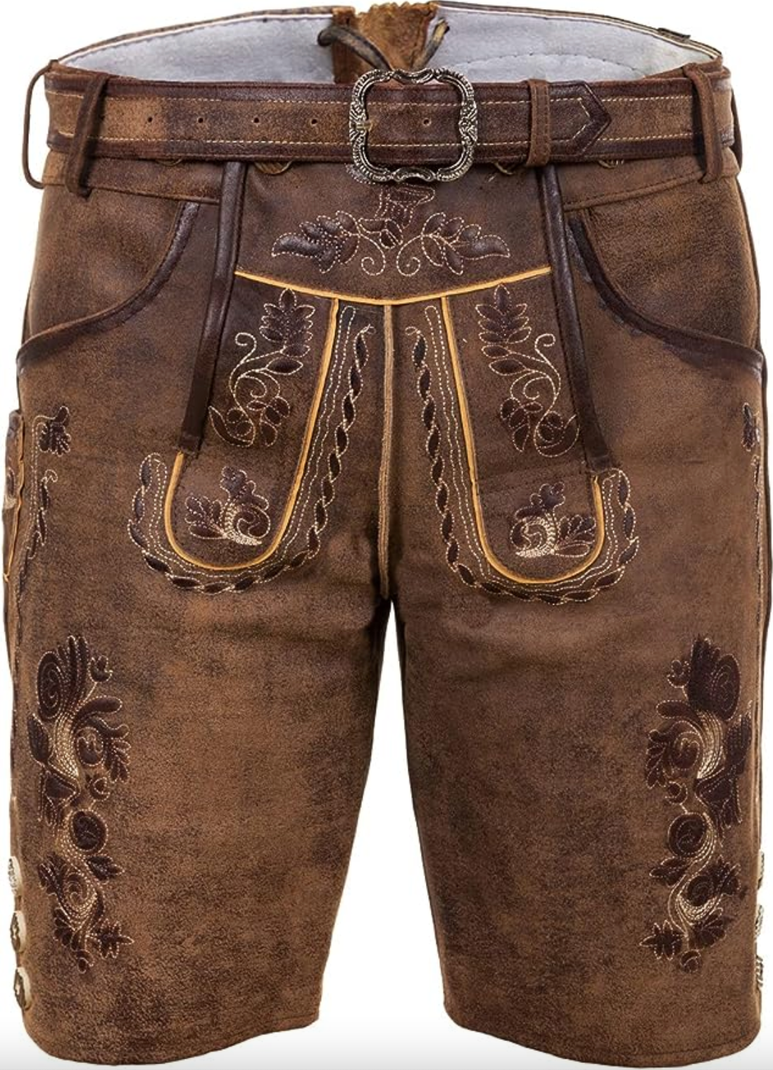 Heren Leren Short met Borduurdetails