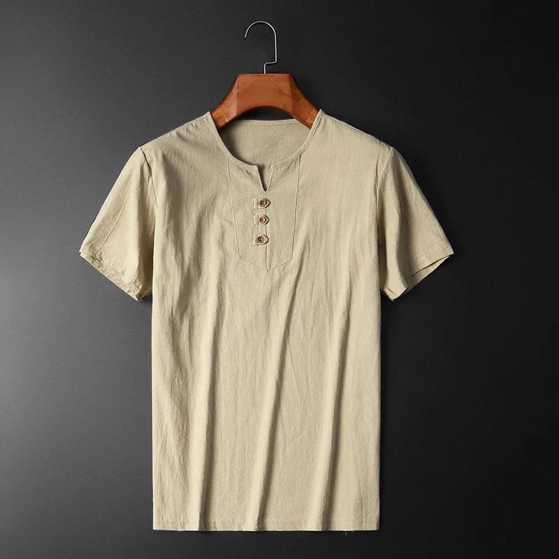 Heren Zomer T-shirt Katoen-Linnen Mix