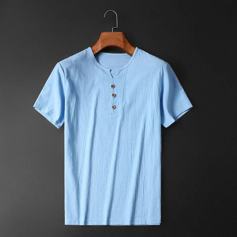 Heren Zomer T-shirt Katoen-Linnen Mix