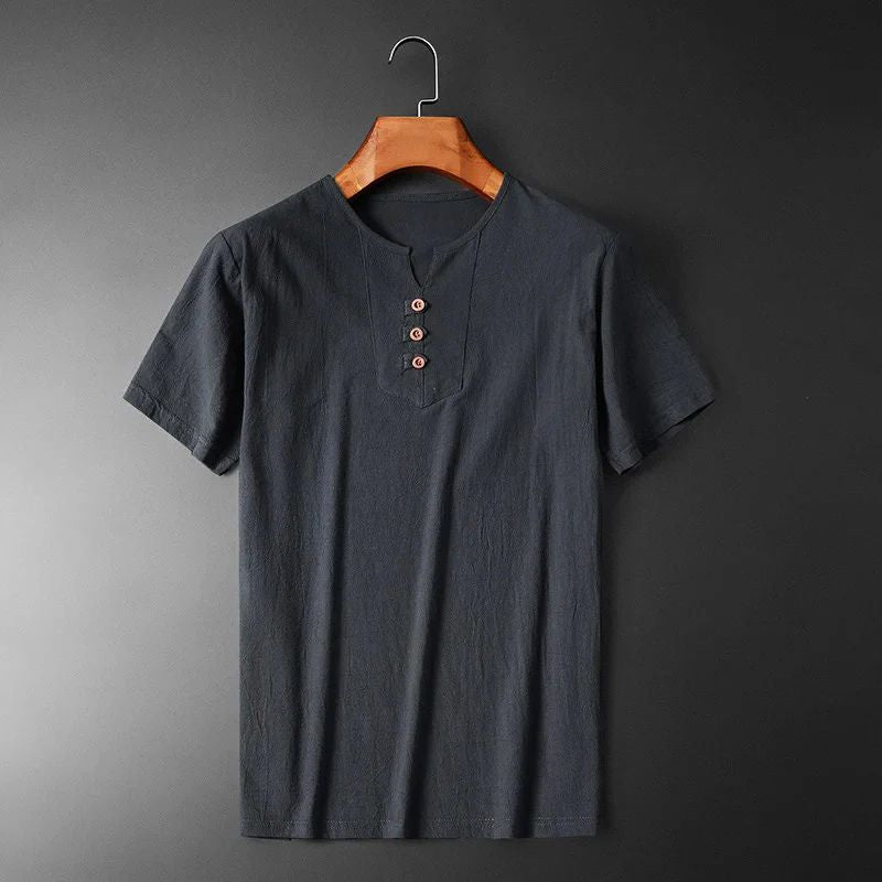 Heren Zomer T-shirt Katoen-Linnen Mix