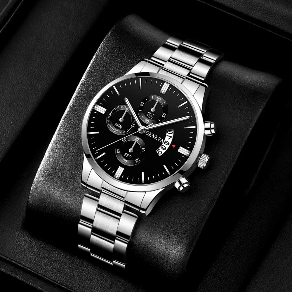 Herenhorloge met Kalender en RVS Band