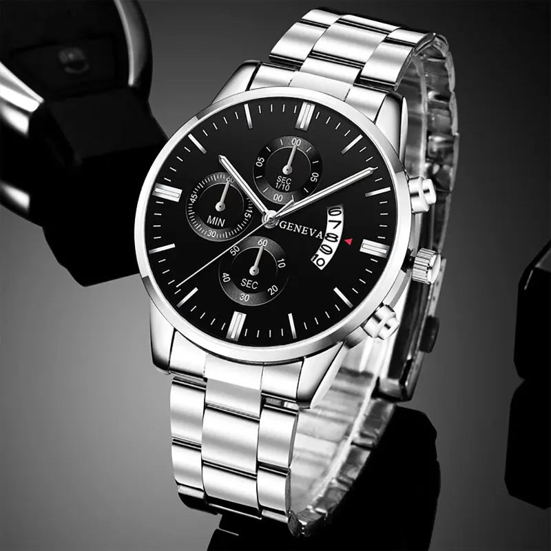 Herenhorloge met Kalender en RVS Band