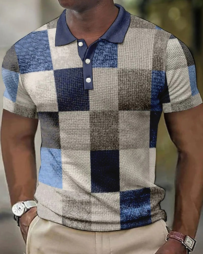 Herenpolo met Rasterpatroon - Stijlvol Design
