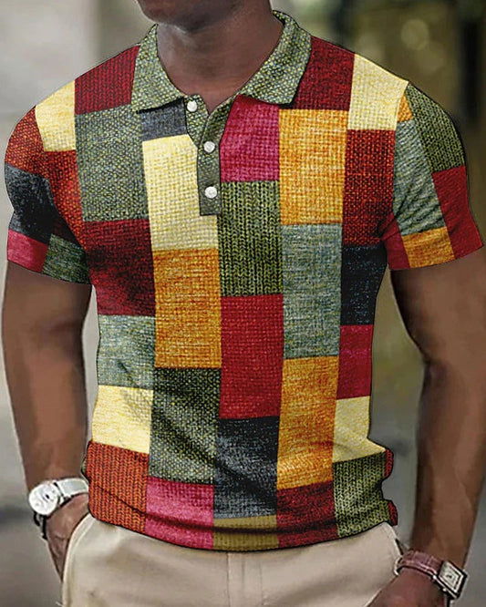 Herenpolo met Rasterpatroon - Stijlvol Design
