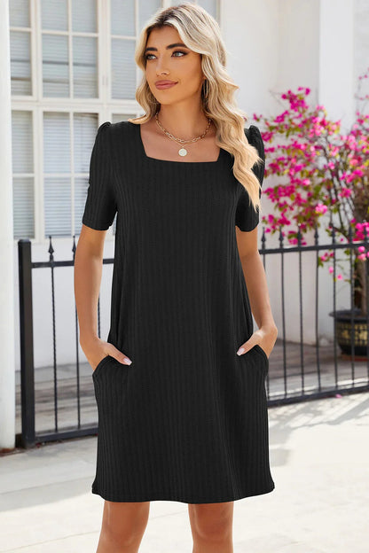 Jurk met Korte Mouwen en Zakken - Elegant