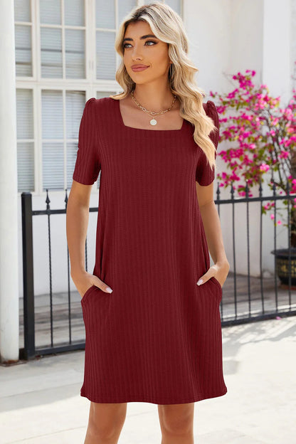 Jurk met Korte Mouwen en Zakken - Elegant