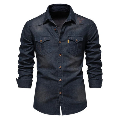Klassiek Heren Denim Overhemd Regular Fit
