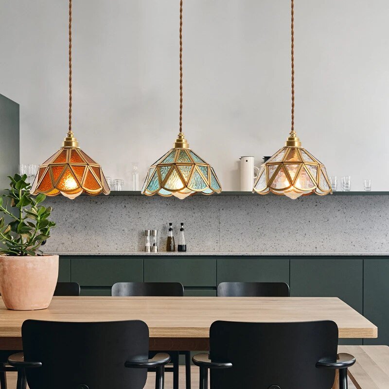Kleurrijke Vintage Hanglamp - Messing Sfeer