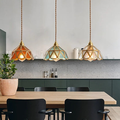 Kleurrijke Vintage Hanglamp - Messing Sfeer