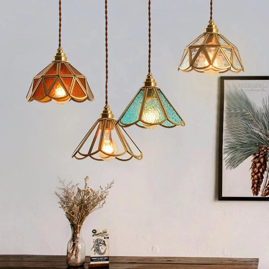 Kleurrijke Vintage Hanglamp - Messing Sfeer