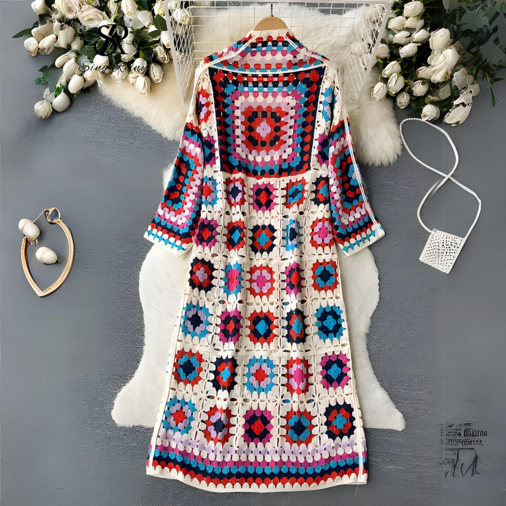 Lang damesvest met kleurrijk design