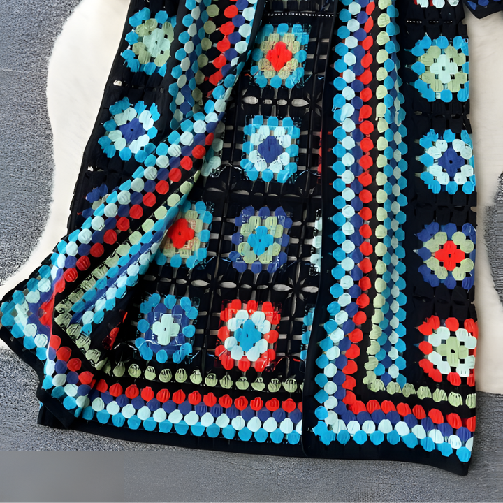 Lang damesvest met kleurrijk design