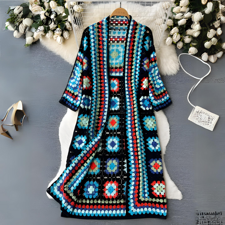 Lang damesvest met kleurrijk design