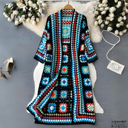 Lang damesvest met kleurrijk design