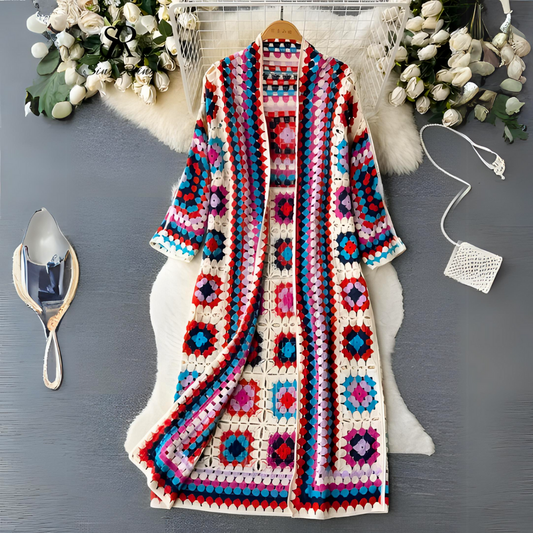 Lang damesvest met kleurrijk design