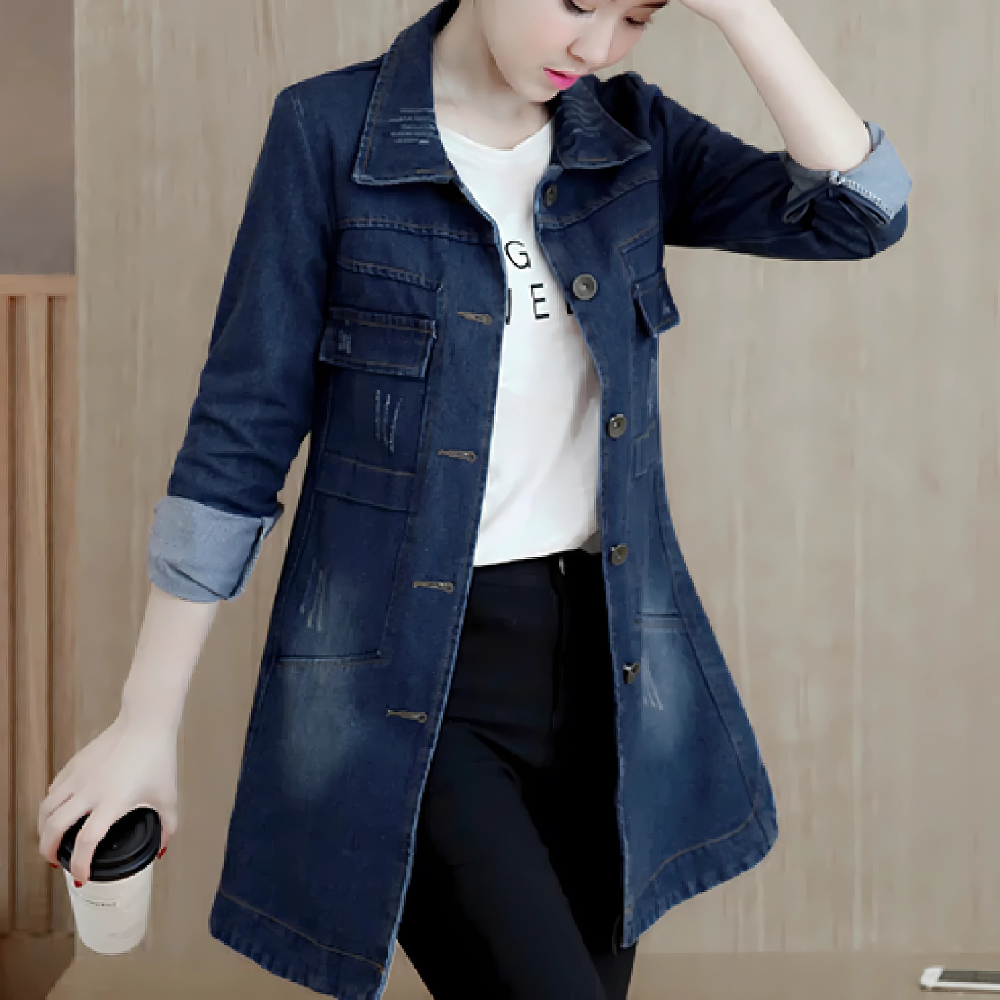 Lange Denimjas met Borduurdetails voor Vrouwen