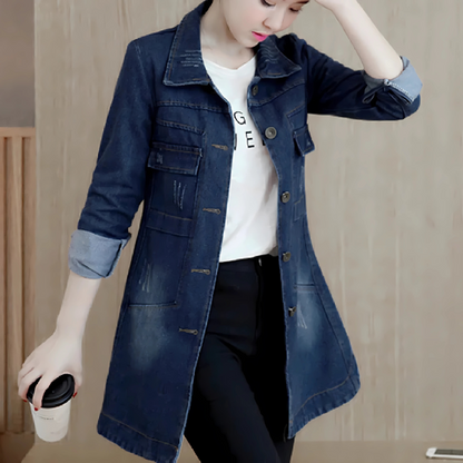 Lange Denimjas met Borduurdetails voor Vrouwen
