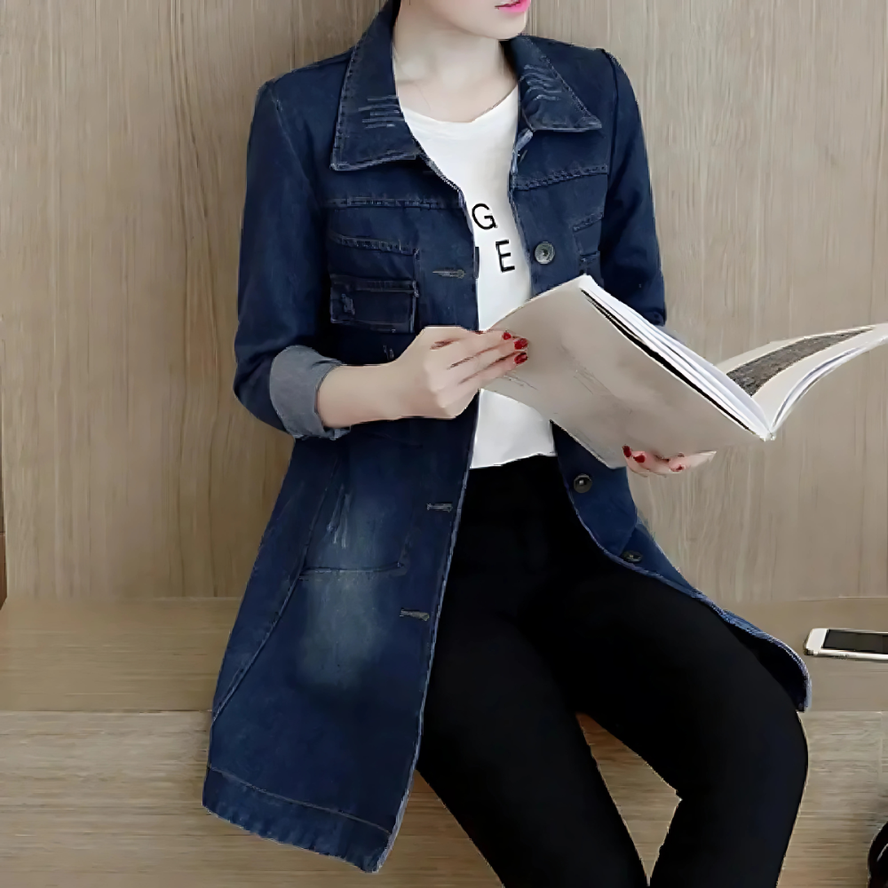 Lange Denimjas met Borduurdetails voor Vrouwen