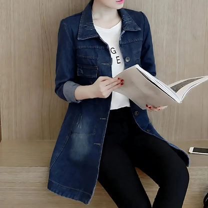 Lange Denimjas met Borduurdetails voor Vrouwen