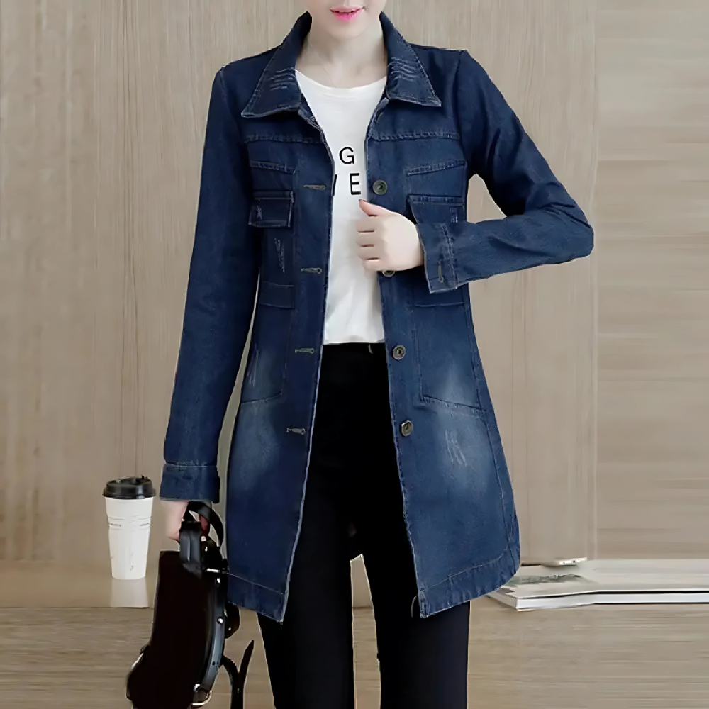 Lange Denimjas met Borduurdetails voor Vrouwen