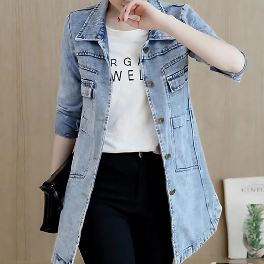 Lange Denimjas met Borduurdetails voor Vrouwen