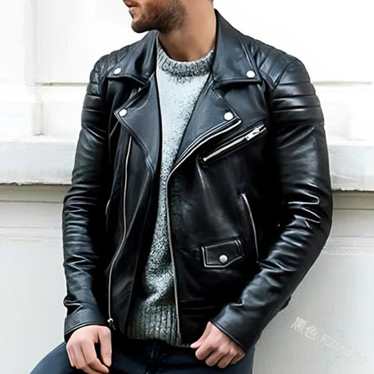 Leren Bikerjack Heren Retro Stijl