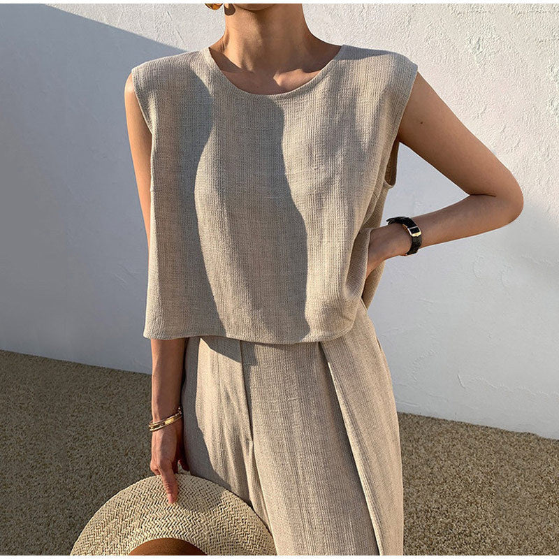 Linnen dames zomer set met wijde broek