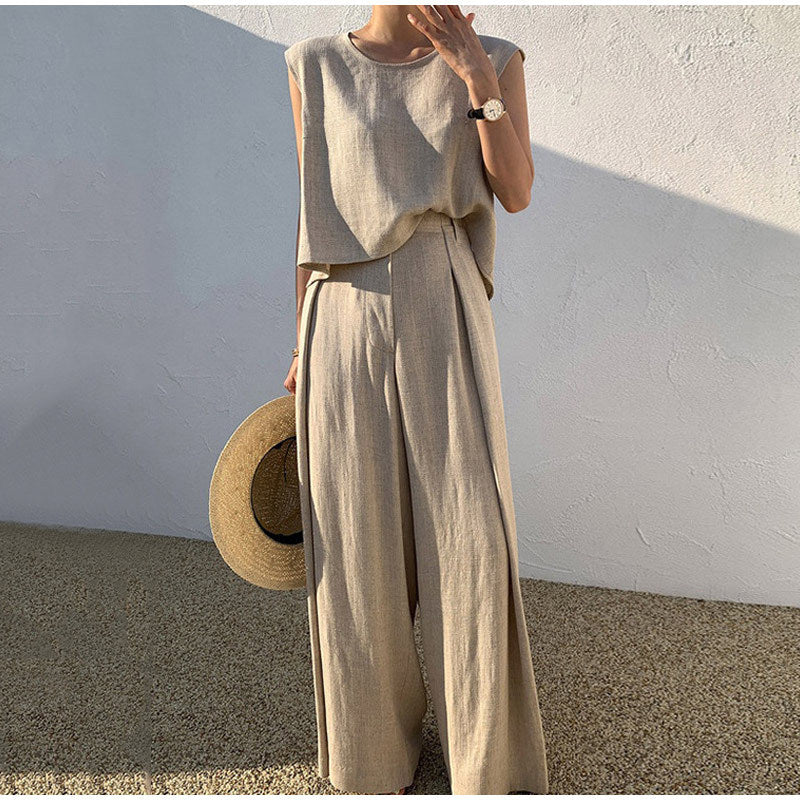 Linnen dames zomer set met wijde broek