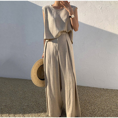 Linnen dames zomer set met wijde broek