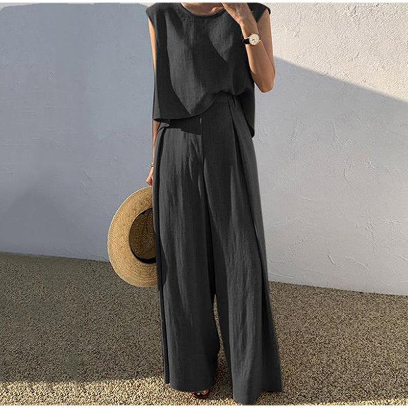 Linnen dames zomer set met wijde broek