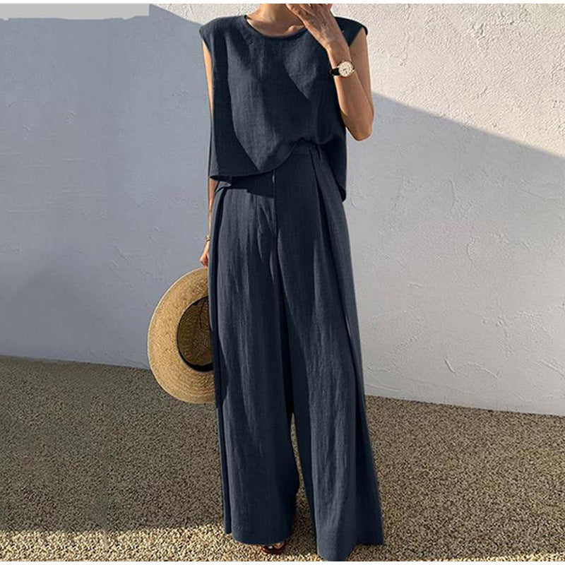 Linnen dames zomer set met wijde broek
