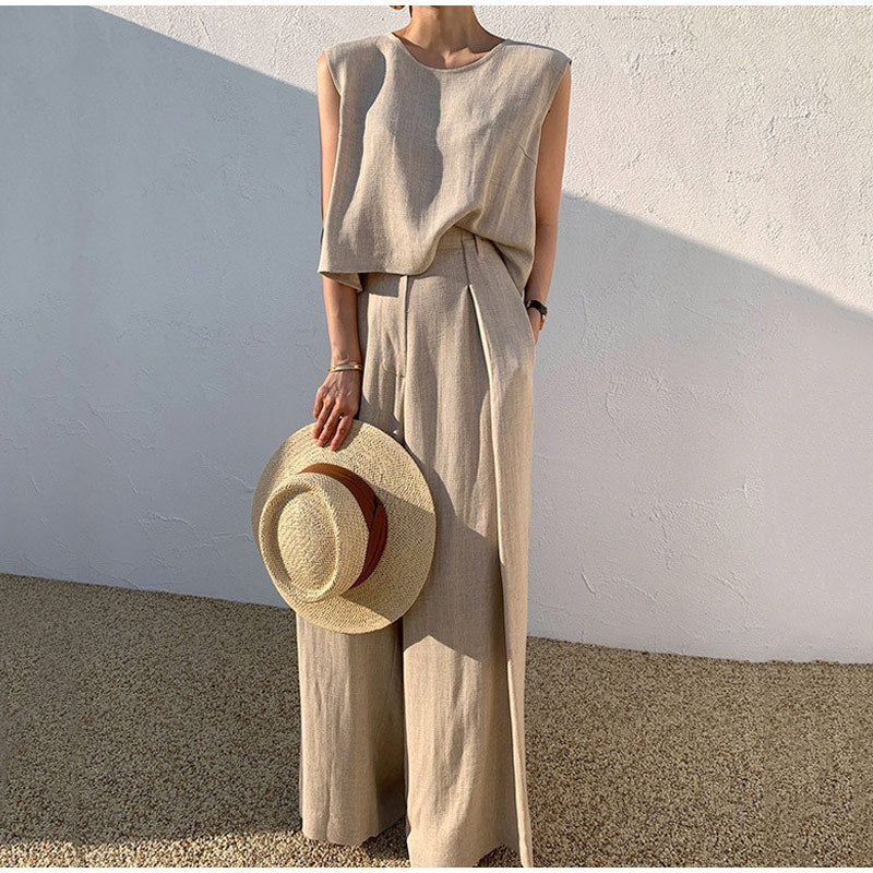 Linnen dames zomer set met wijde broek
