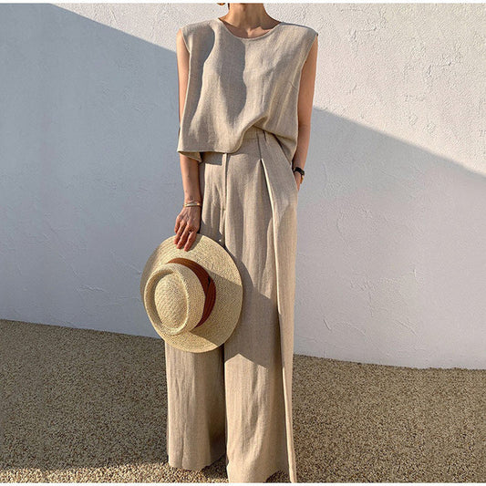 Linnen dames zomer set met wijde broek