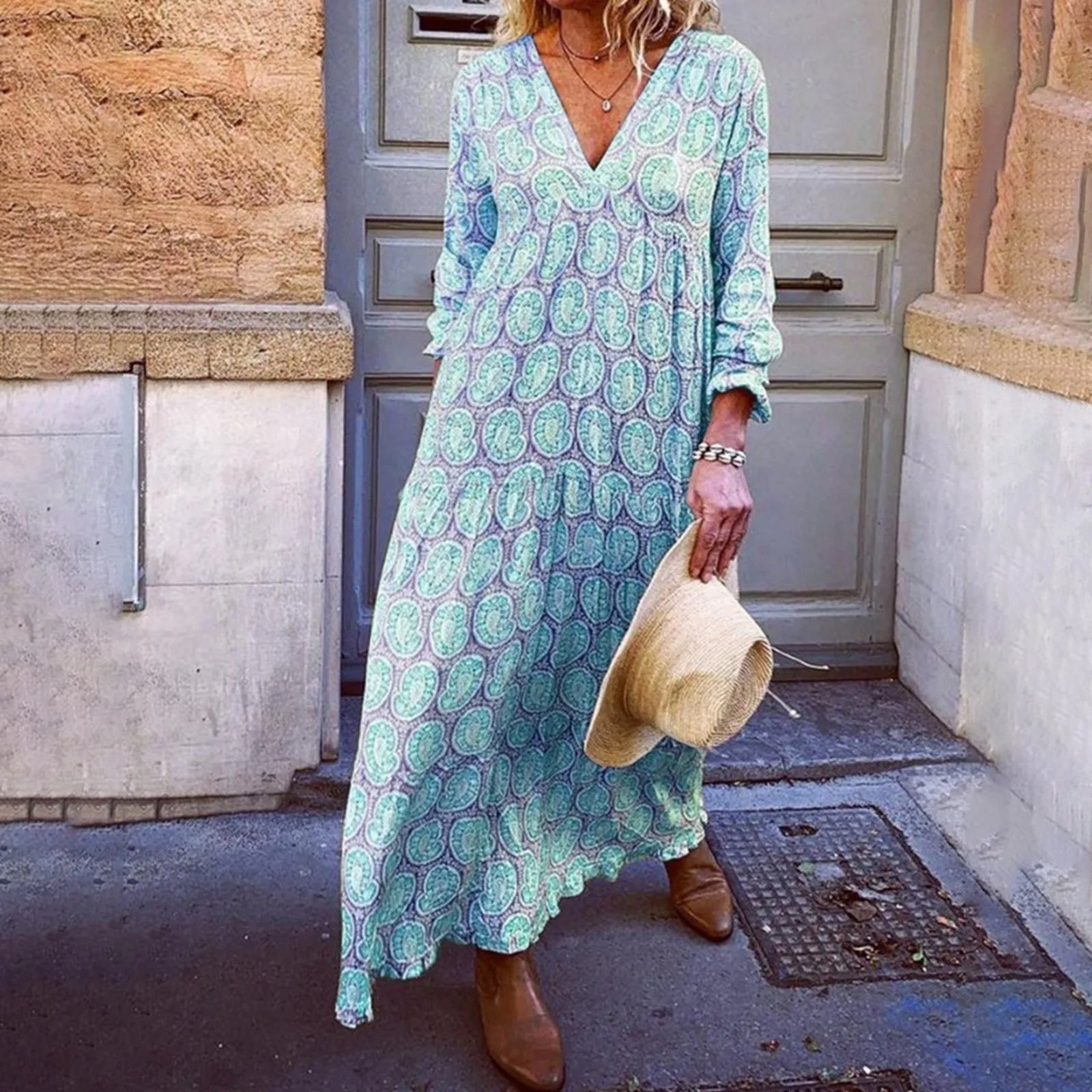 Liora Maxi Zomerjurk Geometrische Print Boho