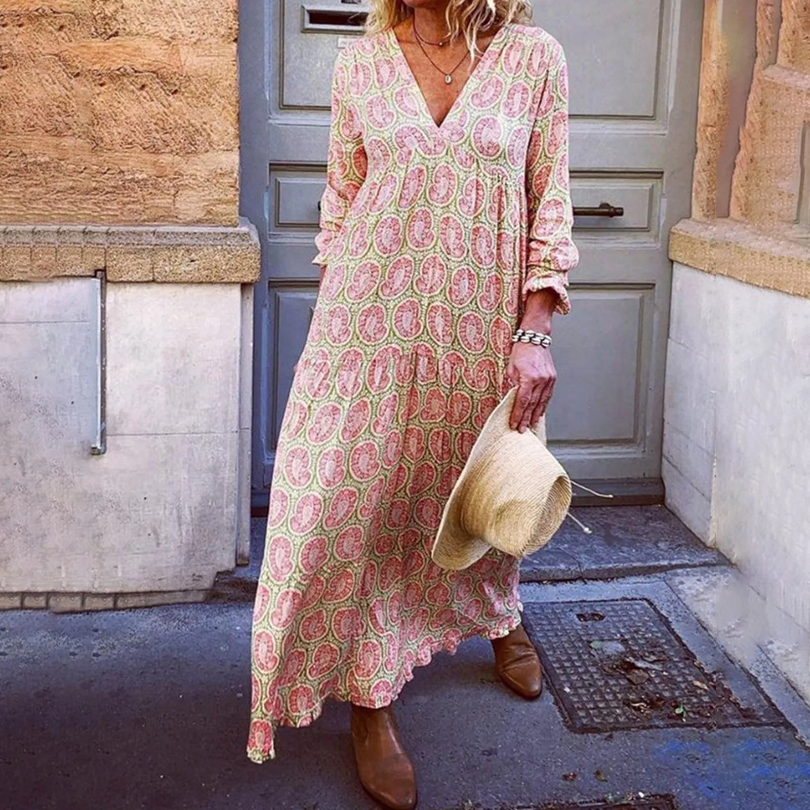 Liora Maxi Zomerjurk Geometrische Print Boho