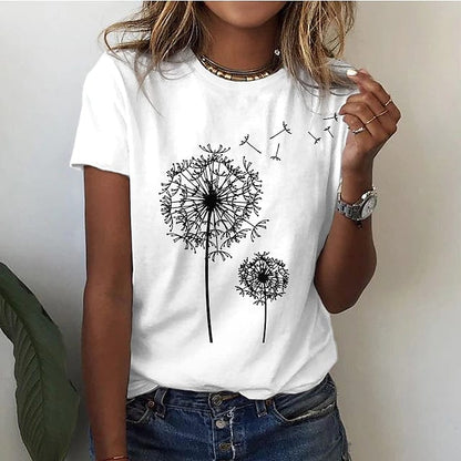Losvallend Dames T-shirt met Paardenbloemprint
