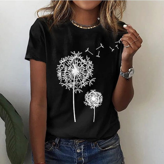 Losvallend Dames T-shirt met Paardenbloemprint