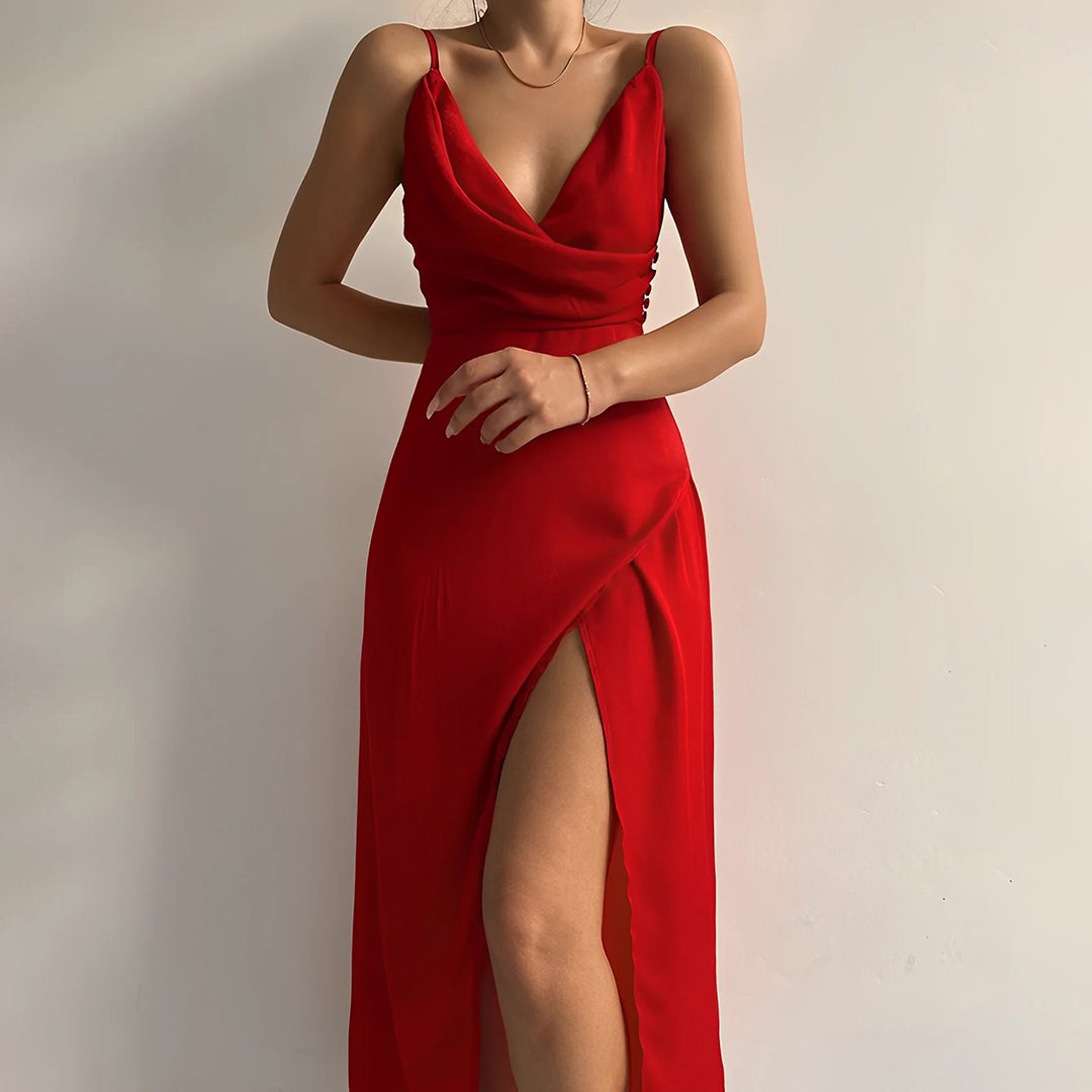 Luxe Satijnen Maxi-jurk met V-hals