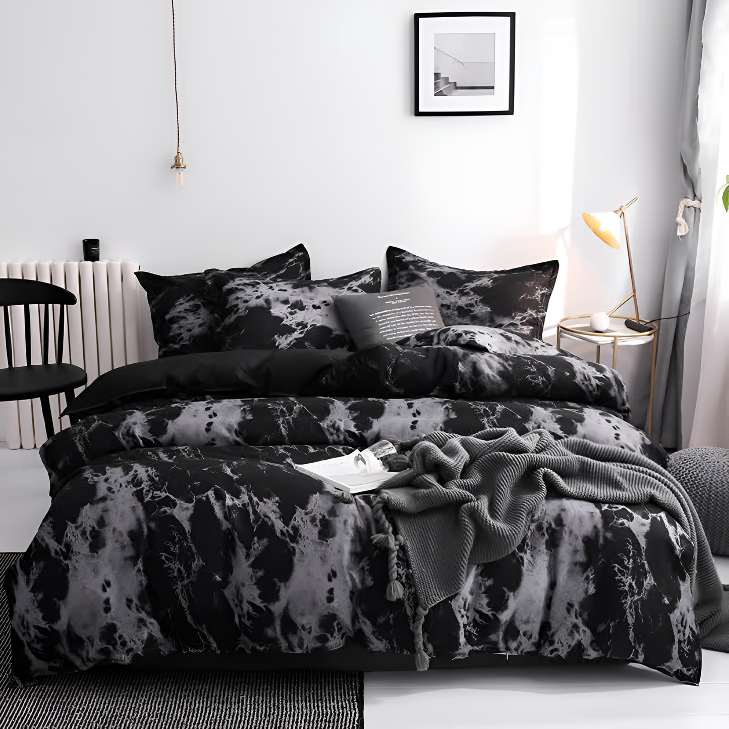 Luxe Zwart Marmer Dekbedovertrekset