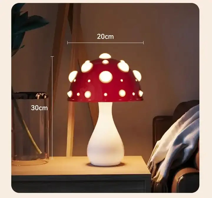 Magische Paddenstoel Sfeerlamp met Houten Voet
