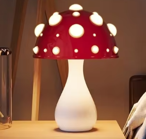 Magische Paddenstoel Sfeerlamp met Houten Voet
