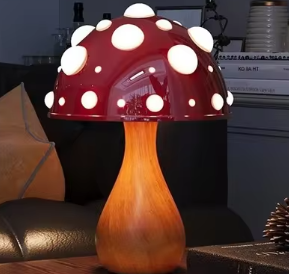 Magische Paddenstoel Sfeerlamp met Houten Voet