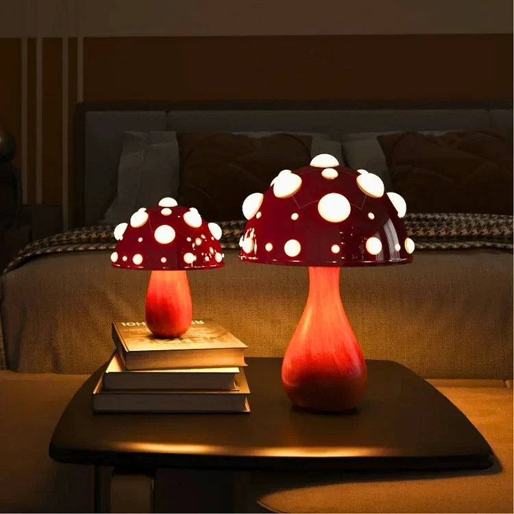 Magische Paddenstoel Sfeerlamp met Houten Voet