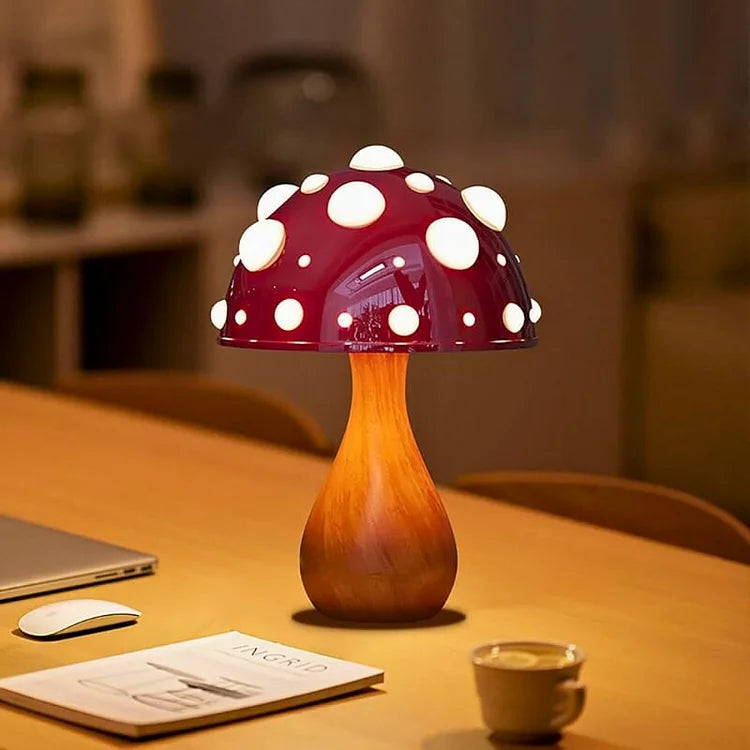 Magische Paddenstoel Sfeerlamp met Houten Voet